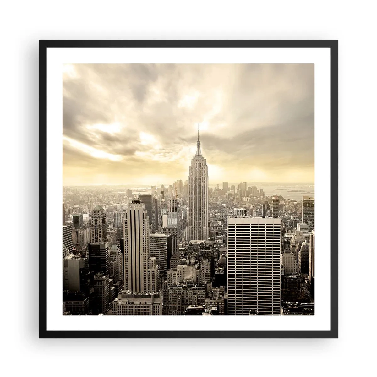 Plakát v černém rámu - New York utkaný z šedi - 60x60 cm