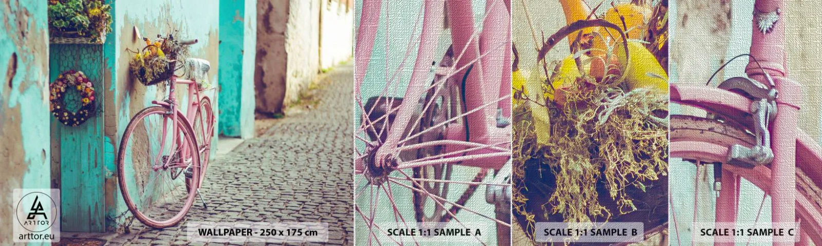 Vzor Fototapety Premium Canvas - Hned se vrátím - Jízdní kolo, Architektura, Květiny - 100x30 cm