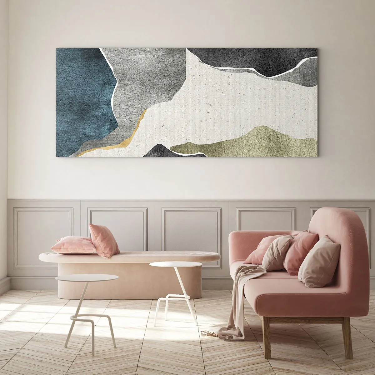 Obraz na skle - Mozaiková kompozice se zlatou nití - 120x50 cm