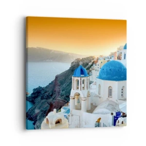 Obraz na plátně - Santorini - přitulené ke skalám - 40x40 cm