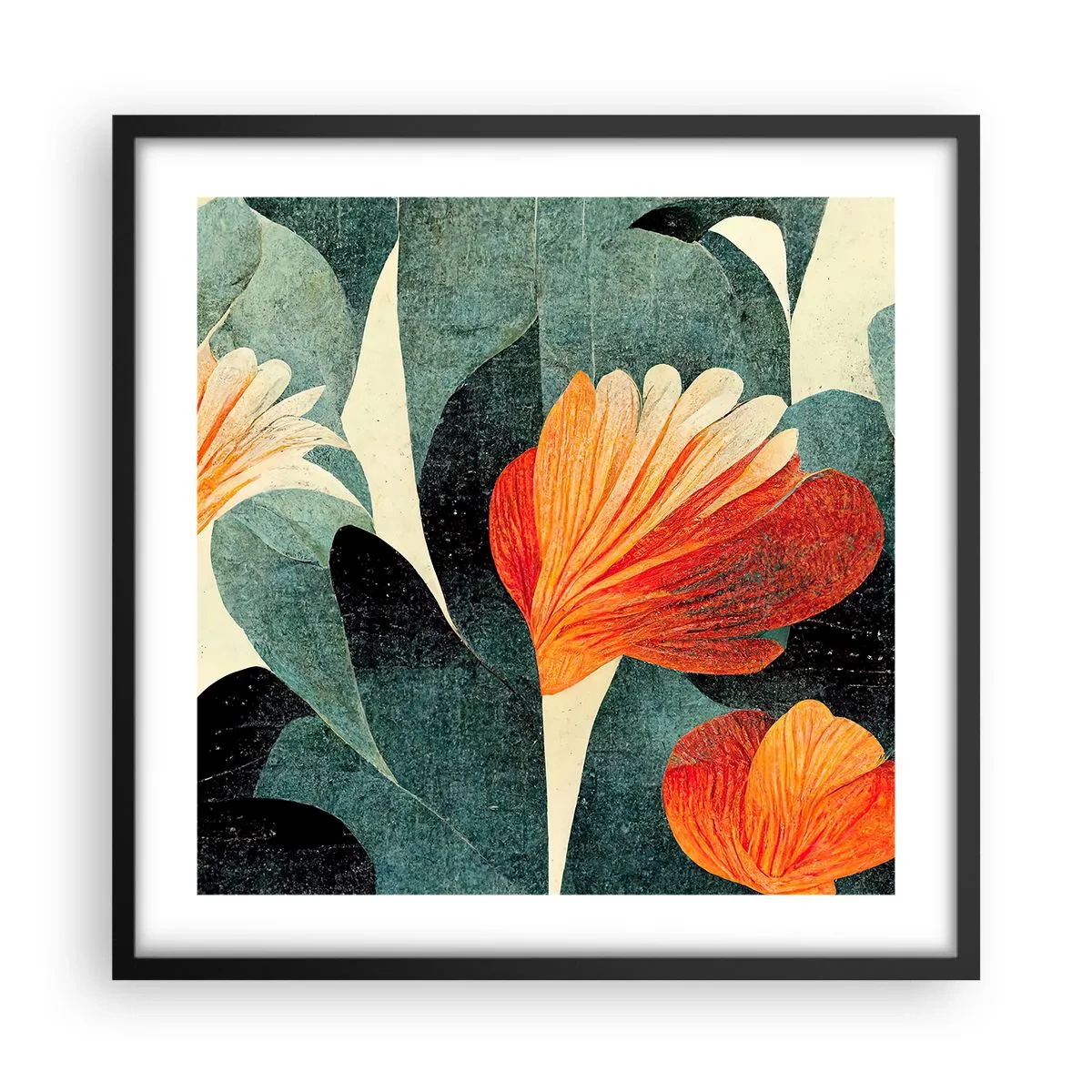 Plakát v černém rámu - Tropické horko a chlad zeleně - 50x50 cm