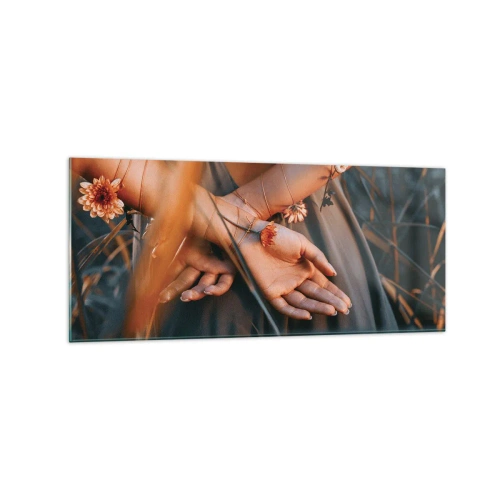 Obraz na skle - Propojená s přírodou - 120x50 cm