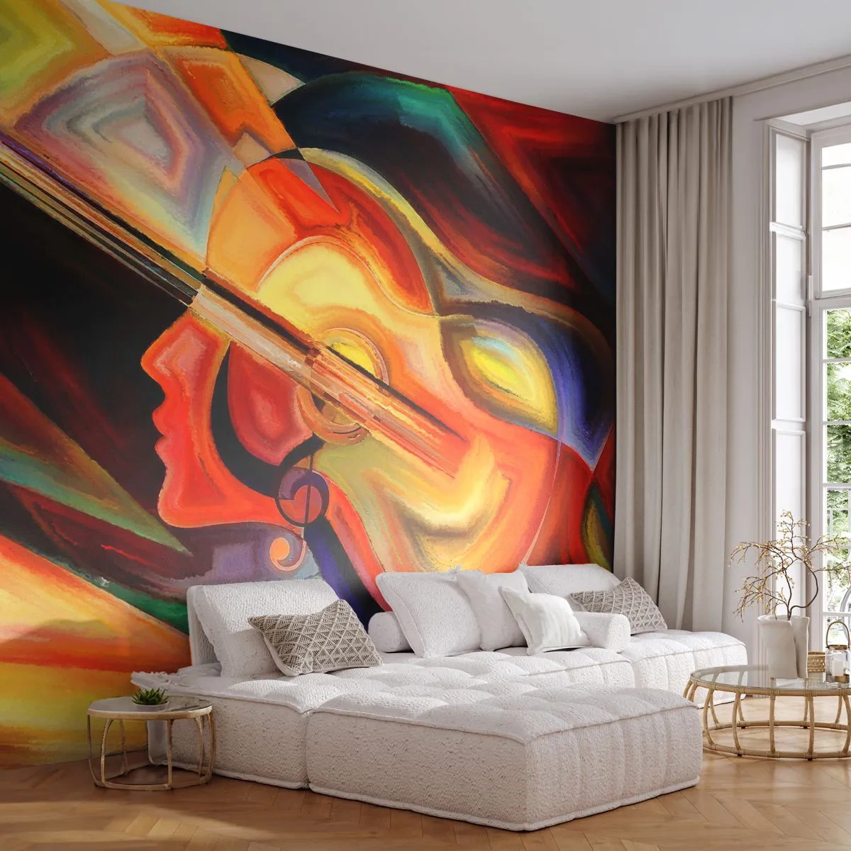 Fototapeta Samolepicí Deluxe Sticker - Všechno je v pořádku - Abstrakce, ženská tvář, Housle - 250x175 cm
