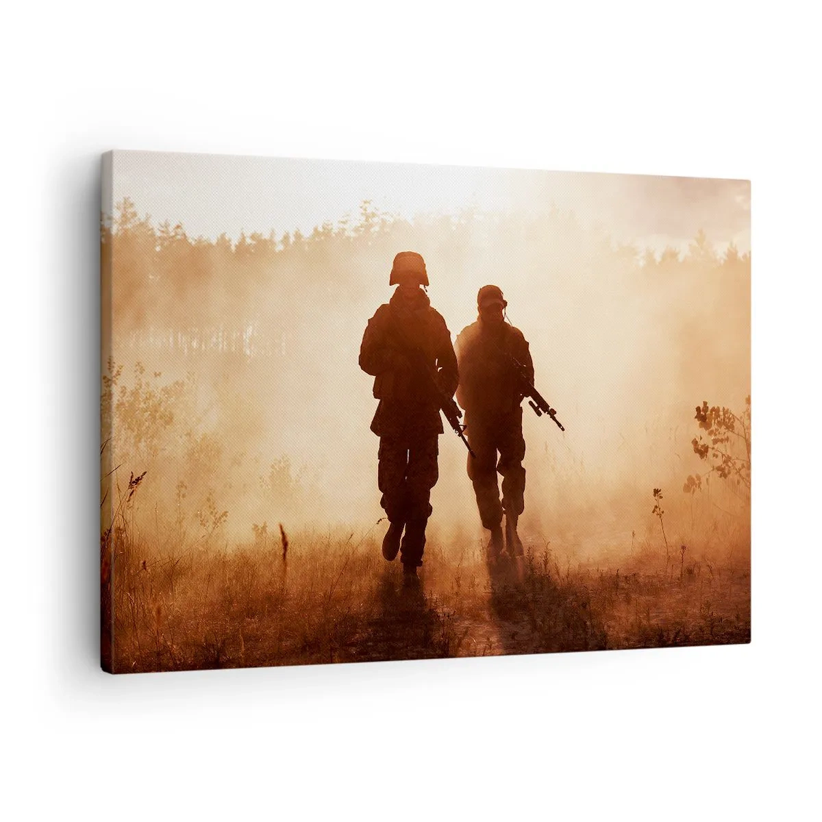 Obraz na plátně - Vojáci pochodující v ranní mlze na pozadí přírody - 70x50cm - Call of Duty - Moderní nástěnná dekorace do obývacího pokoje a ložnice ARTTOR