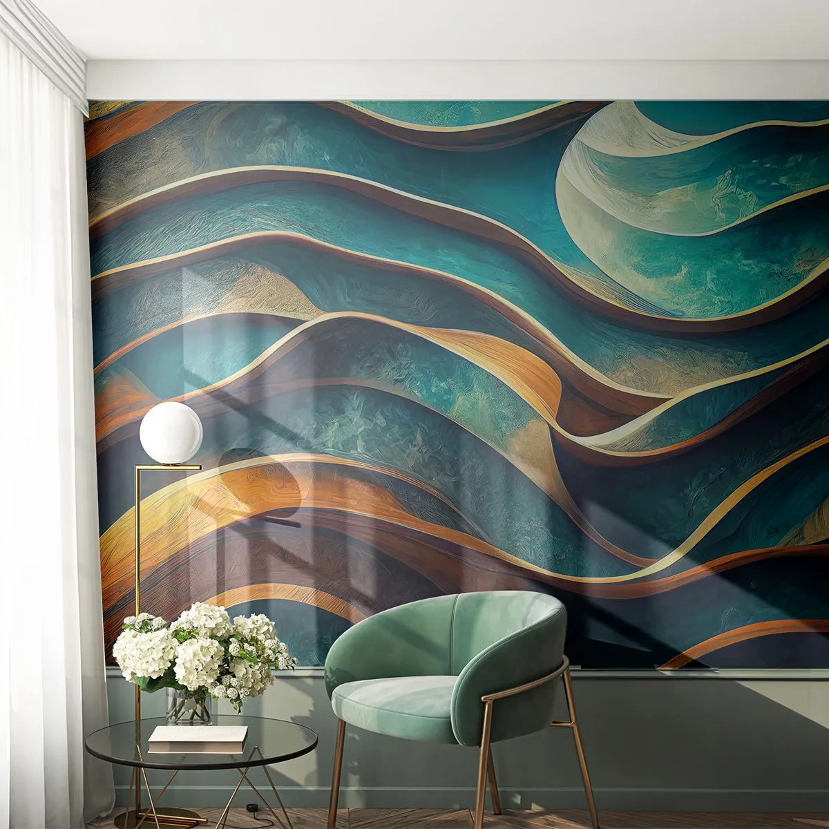 Fototapeta Premium Canvas - Meandry modré - Vlny, Abstrakce, Trojrozměrný - 250x175 cm