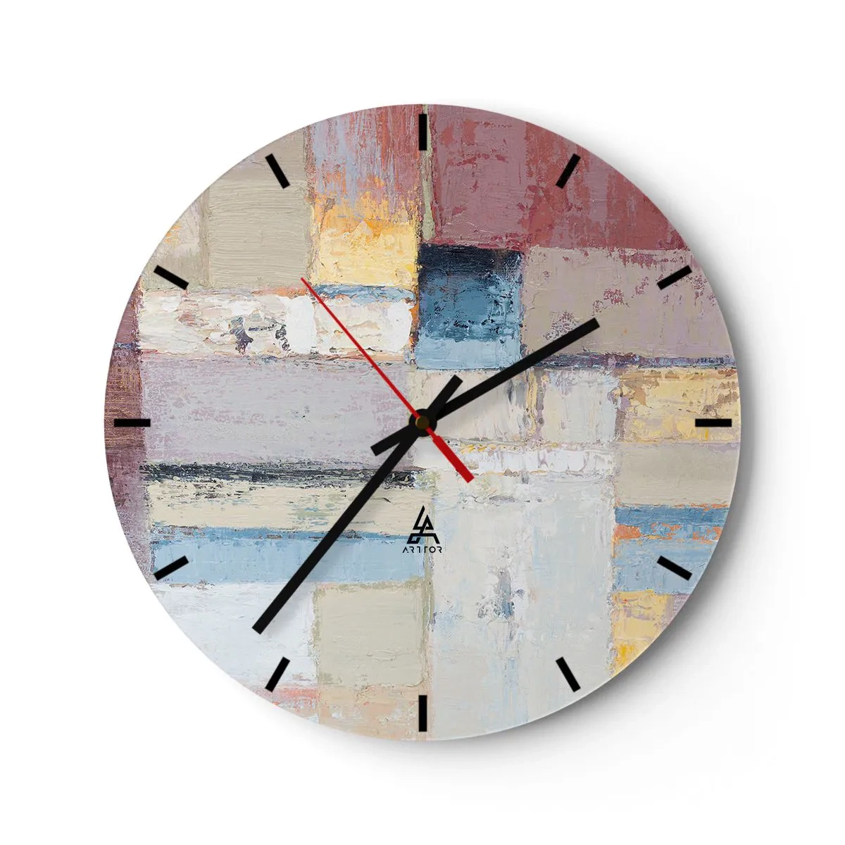 Nástěnné hodiny - Abstraktní geometrické kompozice v pastelových barvách - 30x30cm - Klid geometrie - Moderní nástěnná dekorace do obývacího pokoje, kuchyně a ložnice ARTTOR