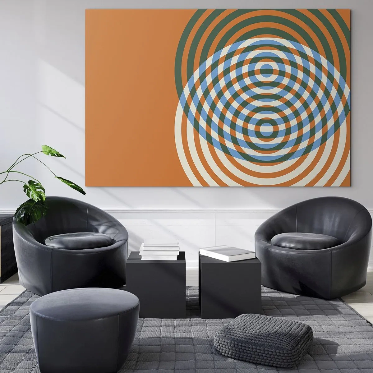 Obraz na skle - Abstraktní geometrická grafika se soustřednými kruhy - 70x50cm - Abstraktní kruhová variace - Moderní nástěnná dekorace do obývacího pokoje a ložnice ARTTOR