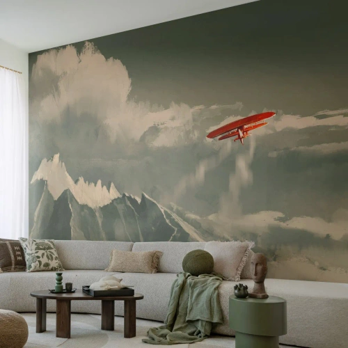 Fototapeta Premium Canvas - Nebojácný průkopník - Abstrakce, Letadlo, Horská krajina - 350x256 cm