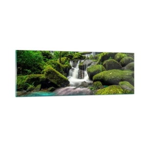 Obraz na skle - Tyrkys, safíry a tekuté stříbro - 90x30 cm