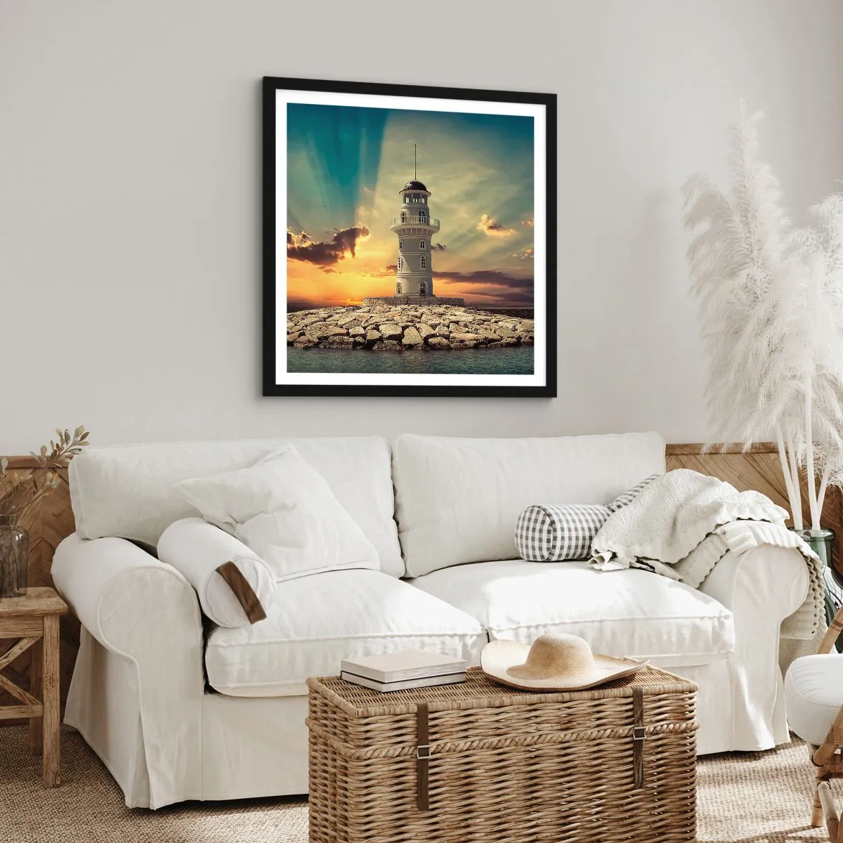 Plakát v černém rámu - Světlo - Dobro - Krása - 60x60 cm