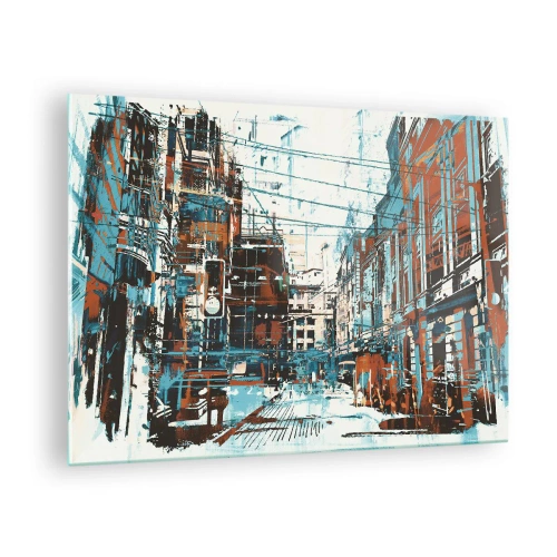 Obraz na skle - Malebná městská ulice v uměleckém, opotřebovaném stylu - 70x50cm - Zdolaná městská stezka - Moderní nástěnná dekorace do obývacího pokoje a ložnice ARTTOR