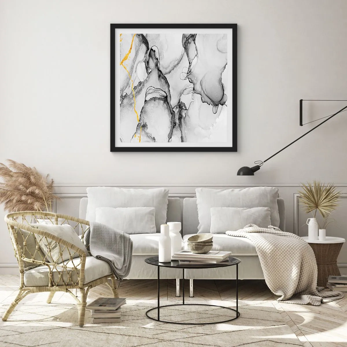 Plakát v černém rámu - Kompozice se zlatým motivem - 60x60 cm