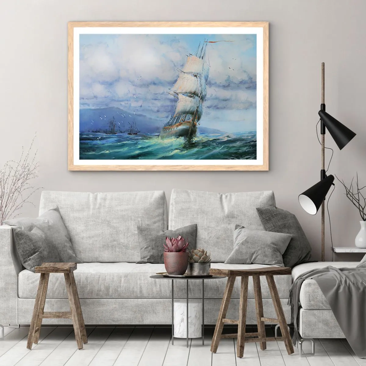 Plakát v rámu světlý dub - Šťastnou cestu - 100x70 cm