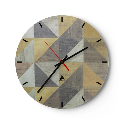 Nástěnné hodiny - Geometrický vzor trojúhelníků v odstínech šedé a béžové - 30x30cm - V úhlu trojúhelníku - Moderní nástěnná dekorace do obývacího pokoje, kuchyně a ložnice ARTTOR