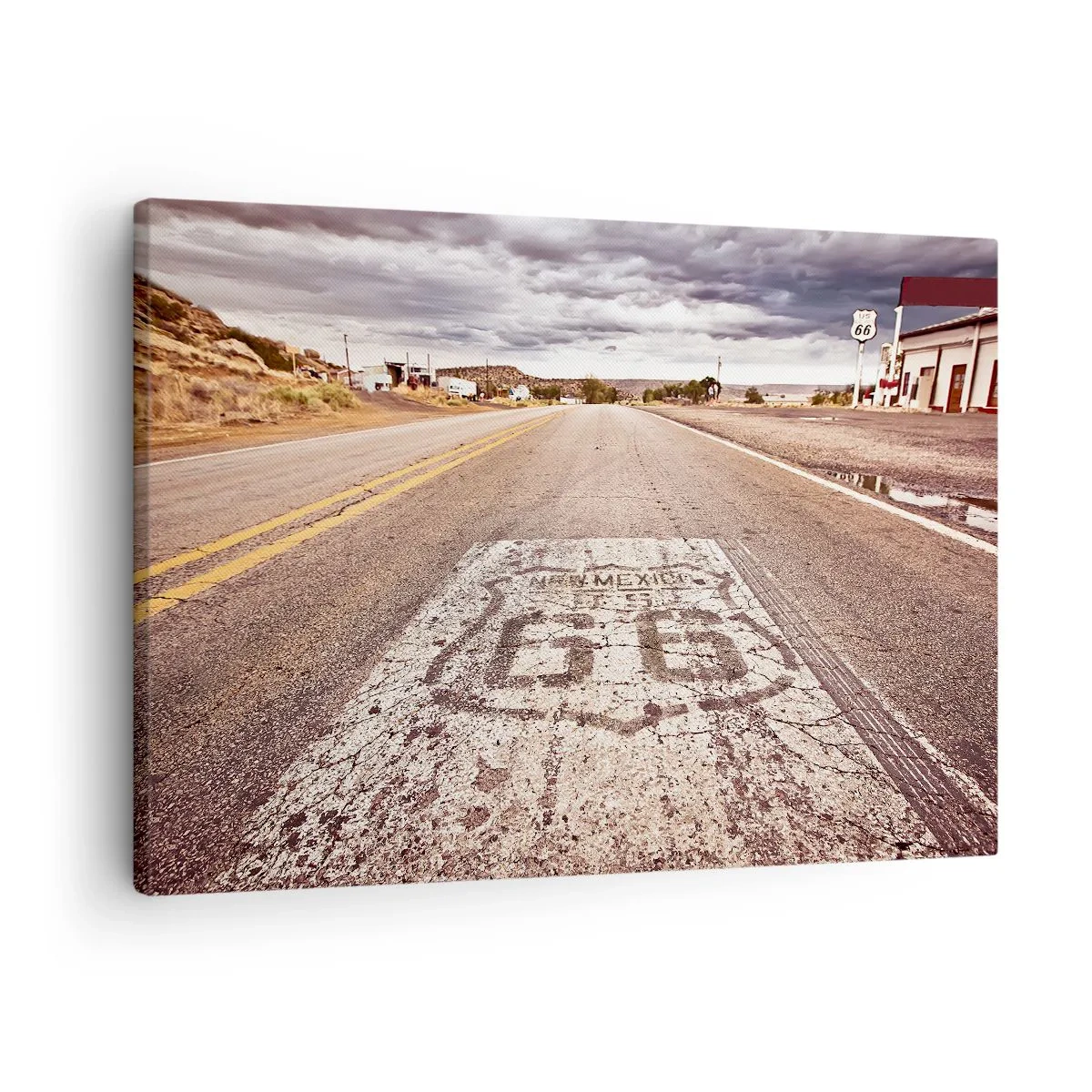 Obraz na plátně - Route 66 v pouštním podnebí s malebnou oblohou - 70x50cm - Mother Road - americká legenda - Moderní nástěnná dekorace do obývacího pokoje a ložnice ARTTOR