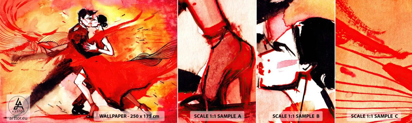 Vzor Fototapety Samolepicí Deluxe Sticker - Purpurový rytmus náruživostí - Abstrakce, Tanec, Tango - 100x30 cm