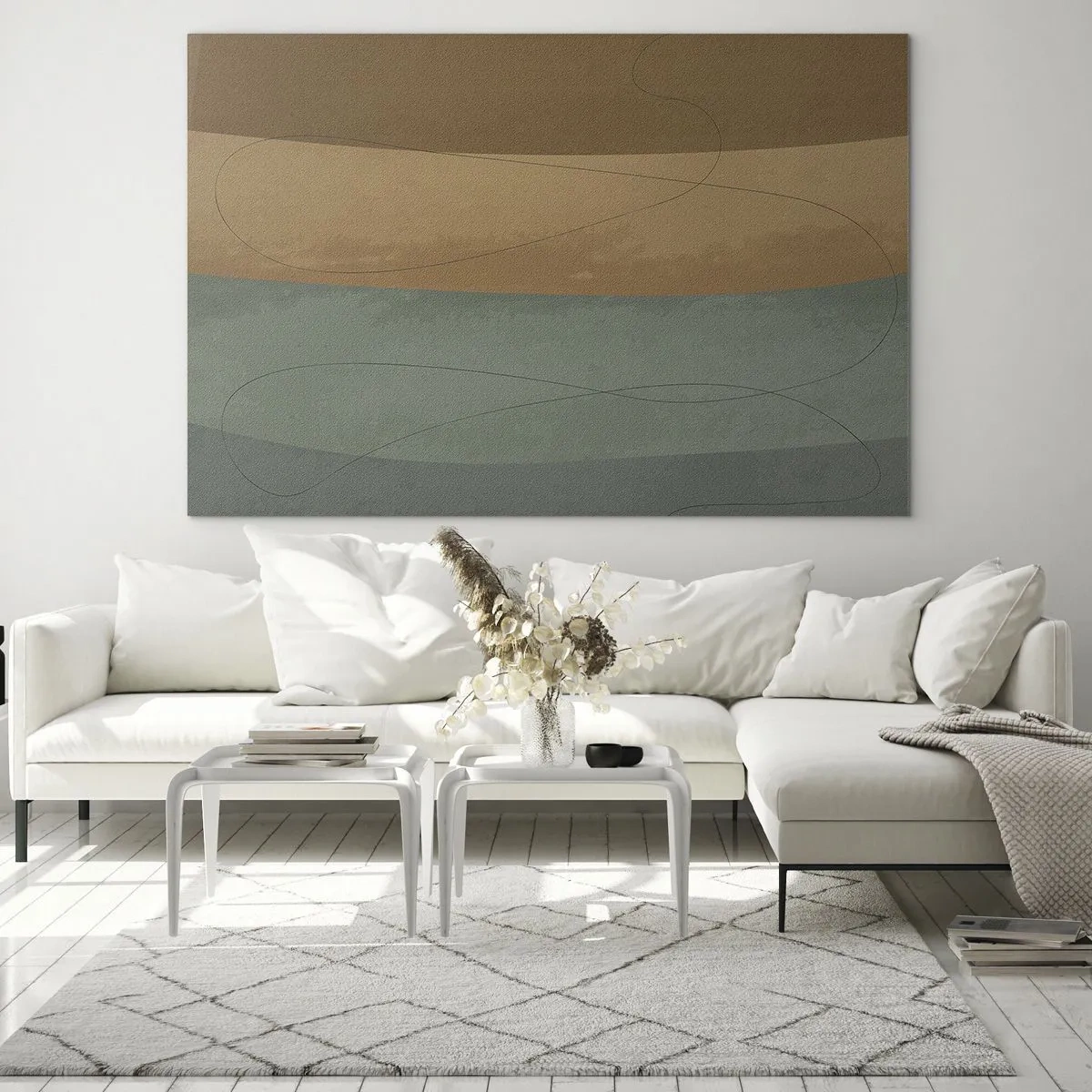 Obraz na skle - Abstraktní pruhy v zemitých tónech - 70x50cm - Horizontální kompozice - Moderní nástěnná dekorace do obývacího pokoje a ložnice ARTTOR