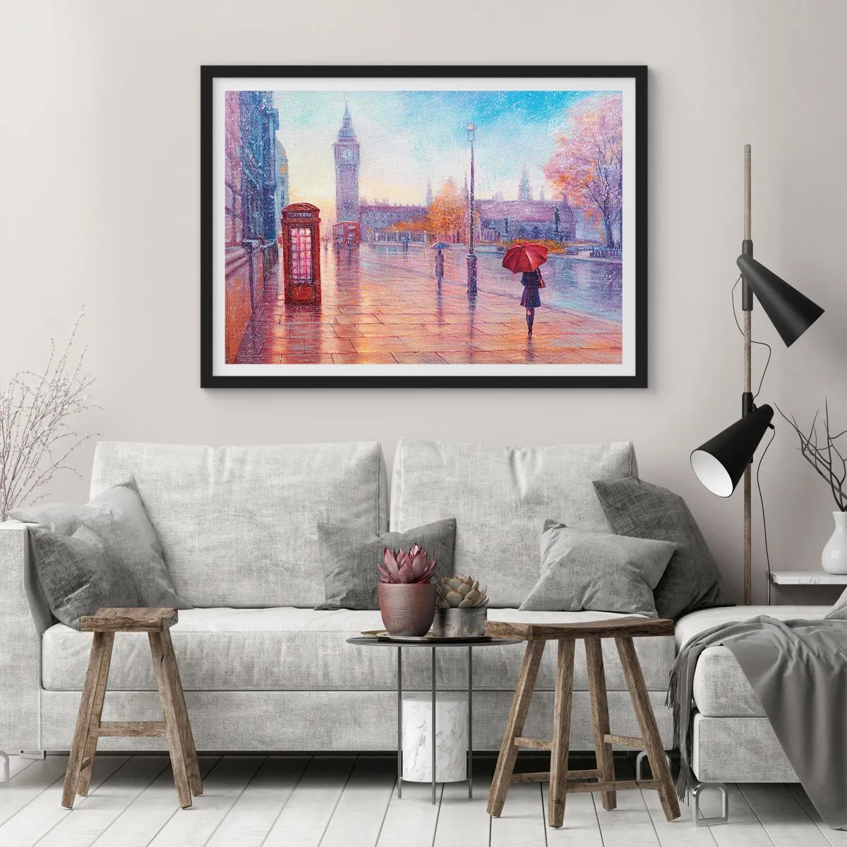 Plakát v černém rámu - Londýnský podzimní den - 40x30 cm