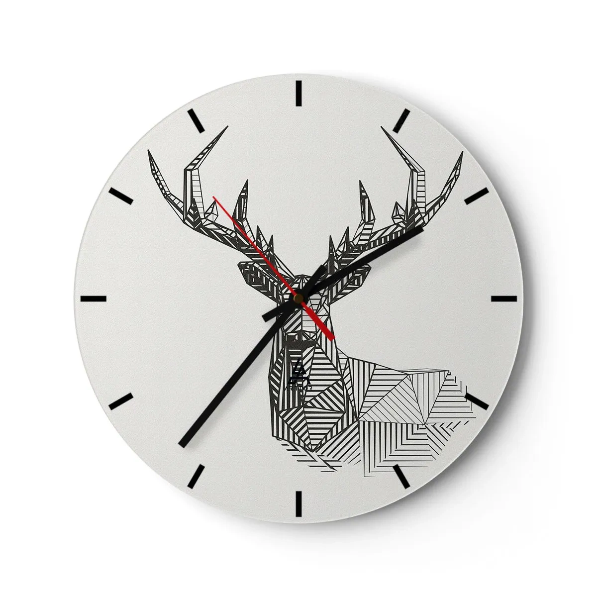 Nástěnné hodiny - Geometrický lineární jelen na světlém pozadí - 30x30cm - Jelen v kubistickém stylu - Moderní nástěnná dekorace do obývacího pokoje, kuchyně a ložnice ARTTOR