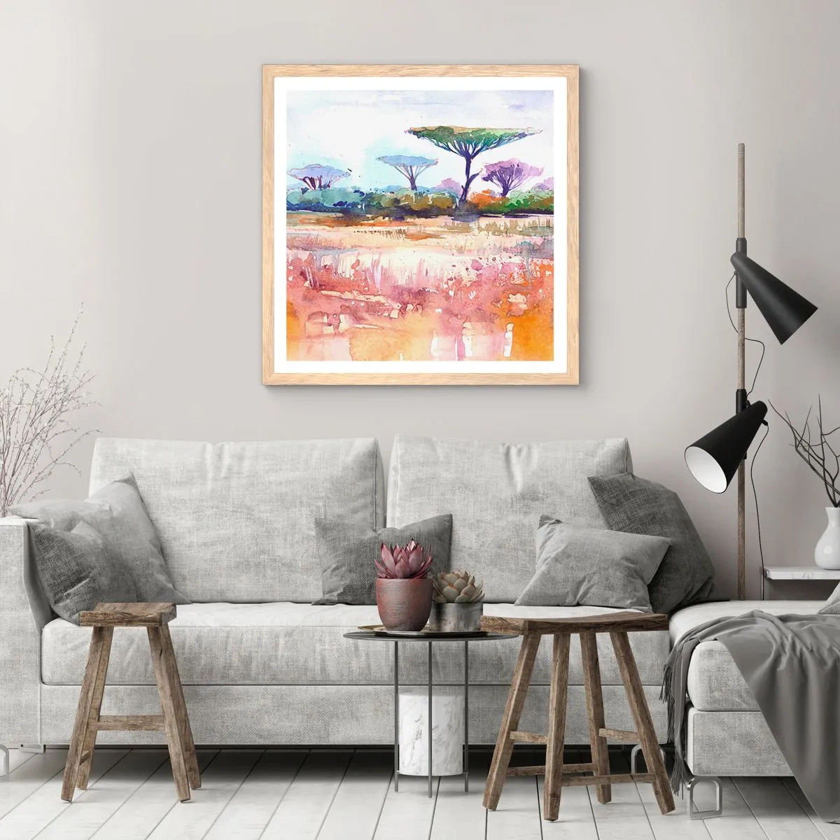 Plakát v rámu světlý dub - Barvy savany - 60x60 cm