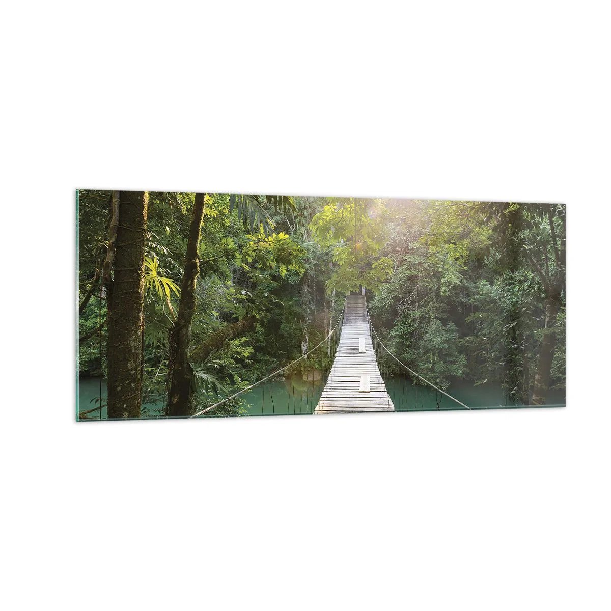 Obraz na skle - Nad azurovou vodou do azurového lesa - 100x40 cm