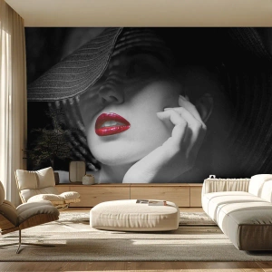 Fototapeta Premium Canvas - Studie v šarlatové - Žena, červené rty, Móda - 100x70 cm