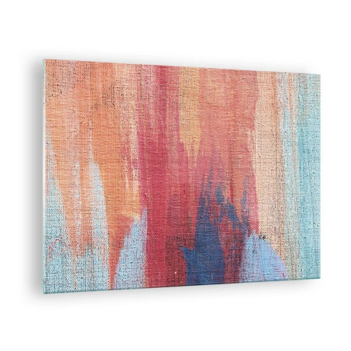Obraz na skle - Barevné pruhy barvy na struktuře plátna - 70x50cm - Stékat duhou - Moderní nástěnná dekorace do obývacího pokoje a ložnice ARTTOR