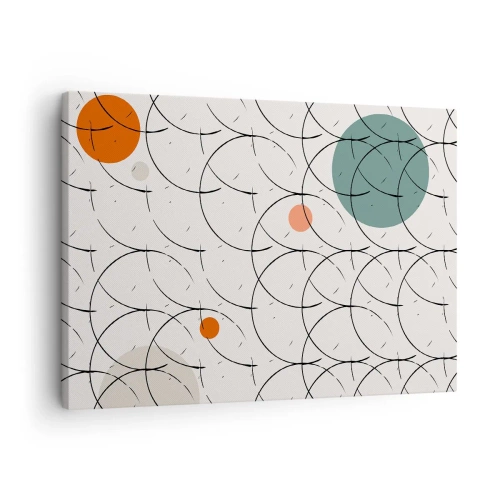 Obraz na plátně - Geometrický vzor s barevnými kruhy na světlém pozadí - 70x50cm - V duchu pop-artu - Moderní nástěnná dekorace do obývacího pokoje a ložnice ARTTOR