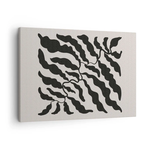 Obraz na plátně - Větvičky s listy v černé barvě na světlém pozadí - 70x50cm - Povaha čtverce - Moderní nástěnná dekorace do obývacího pokoje a ložnice ARTTOR