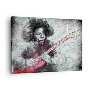 Obraz na plátně - Umělecký portrét kytaristy v technice skici - 70x50cm - Na vlnách hudby - Moderní nástěnná dekorace do obývacího pokoje a ložnice ARTTOR