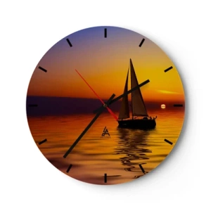 Nástěnné hodiny - Plachetnice na moři při západu slunce - 30x30cm - Jak je tu za soumraku ticho… - Moderní nástěnná dekorace do obývacího pokoje, kuchyně a ložnice ARTTOR