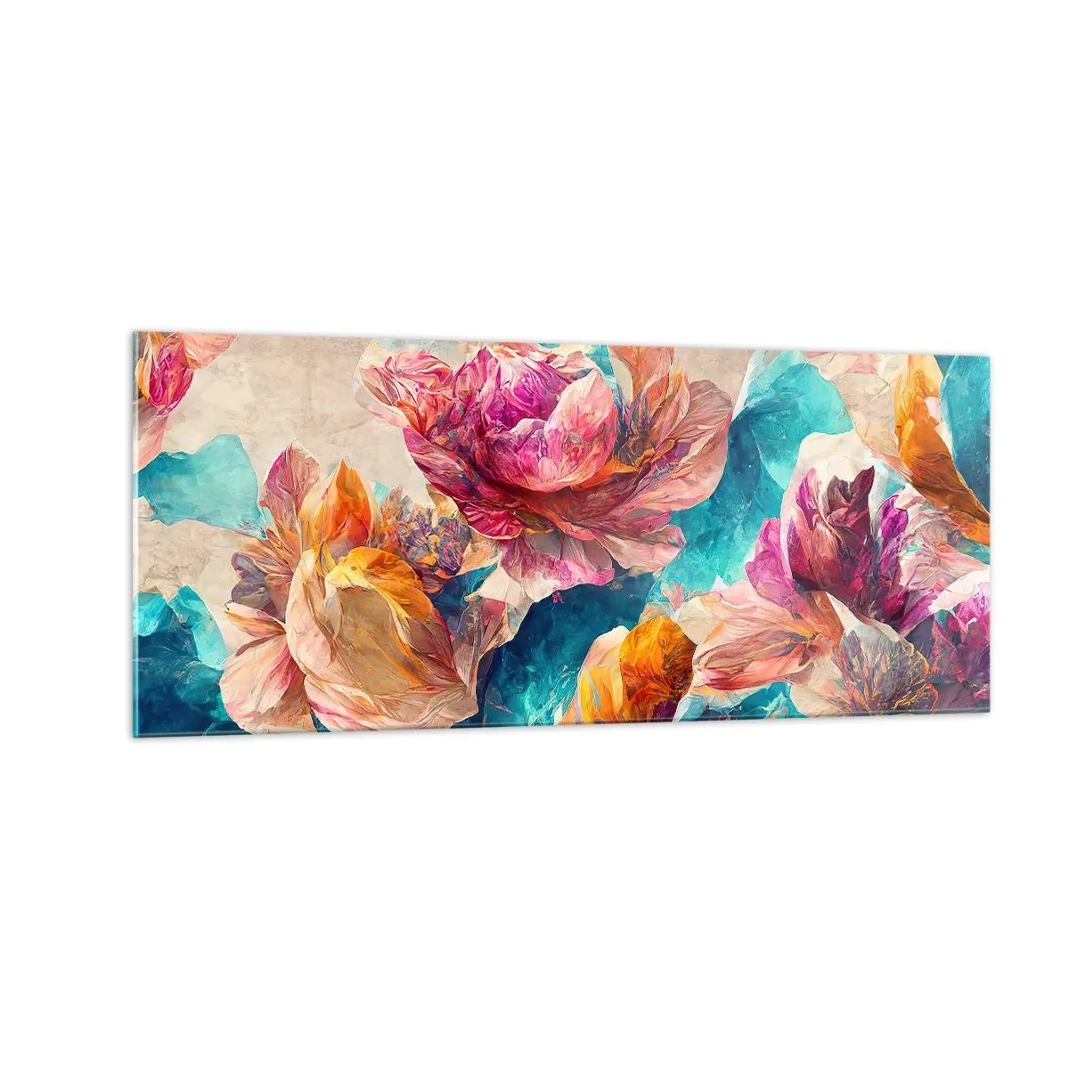 Obraz na skle - Barevné bohatství kytice - 100x40 cm
