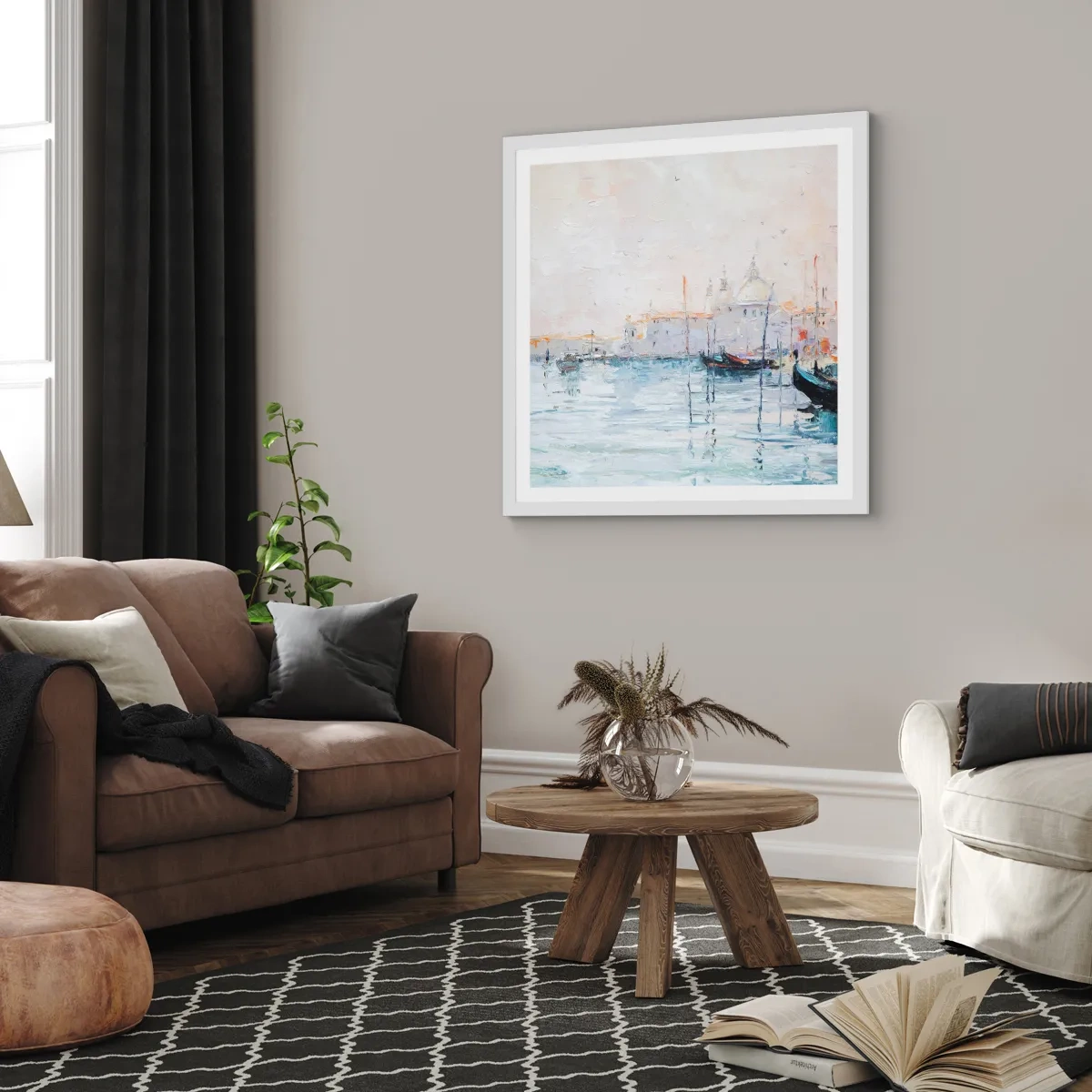 Plakát v bílém rámu - Za vodou, za mlhou - 50x50 cm