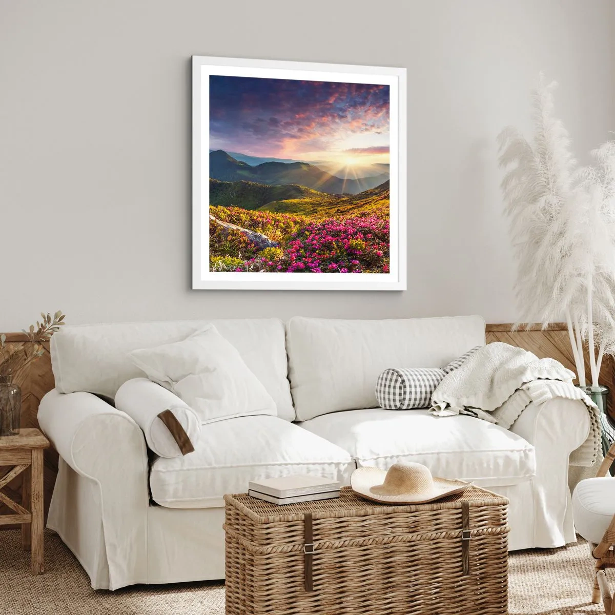 Plakát v bílém rámu - Svěžest horského rána - 40x40 cm