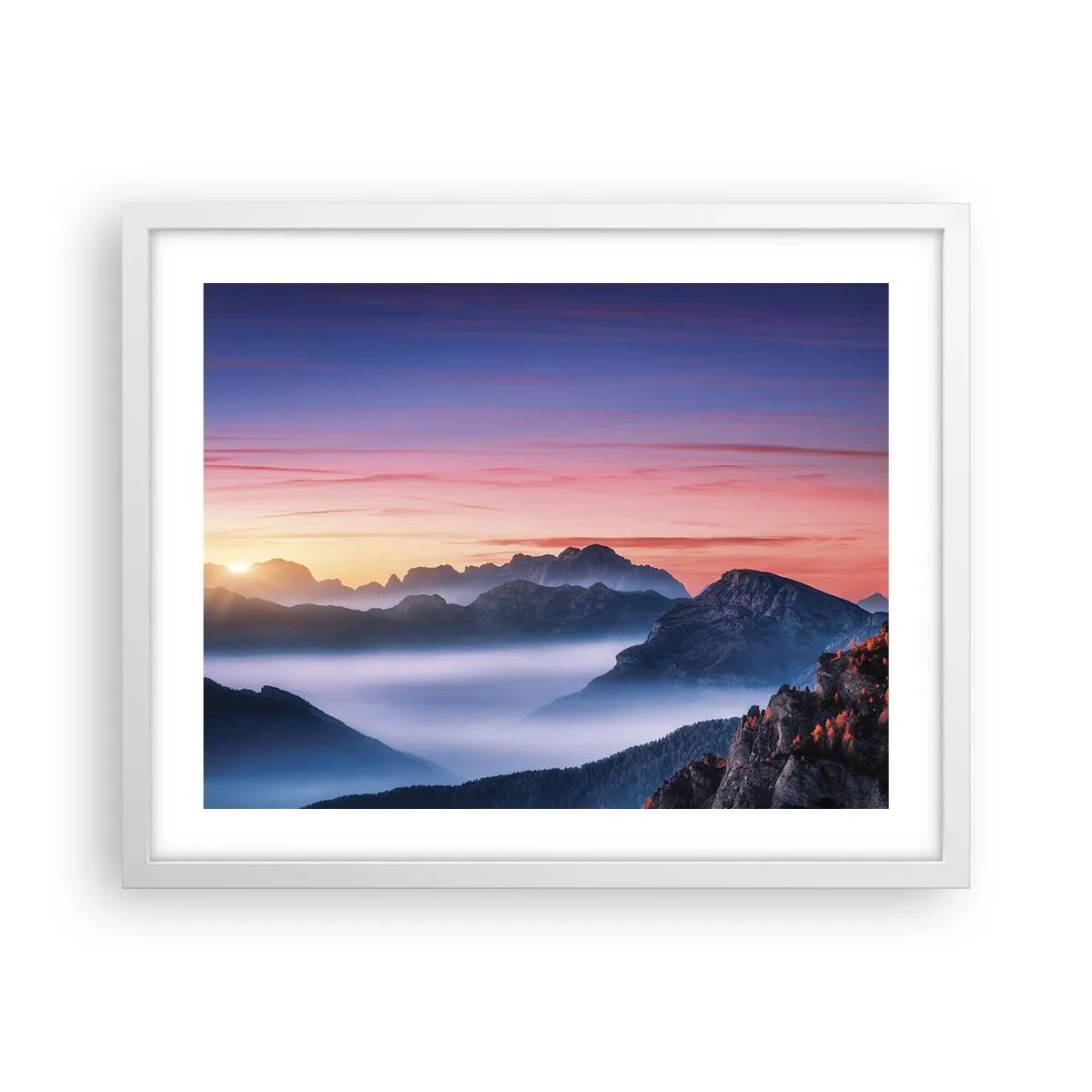 Plakát v bílém rámu - Nad údolími - 50x40 cm