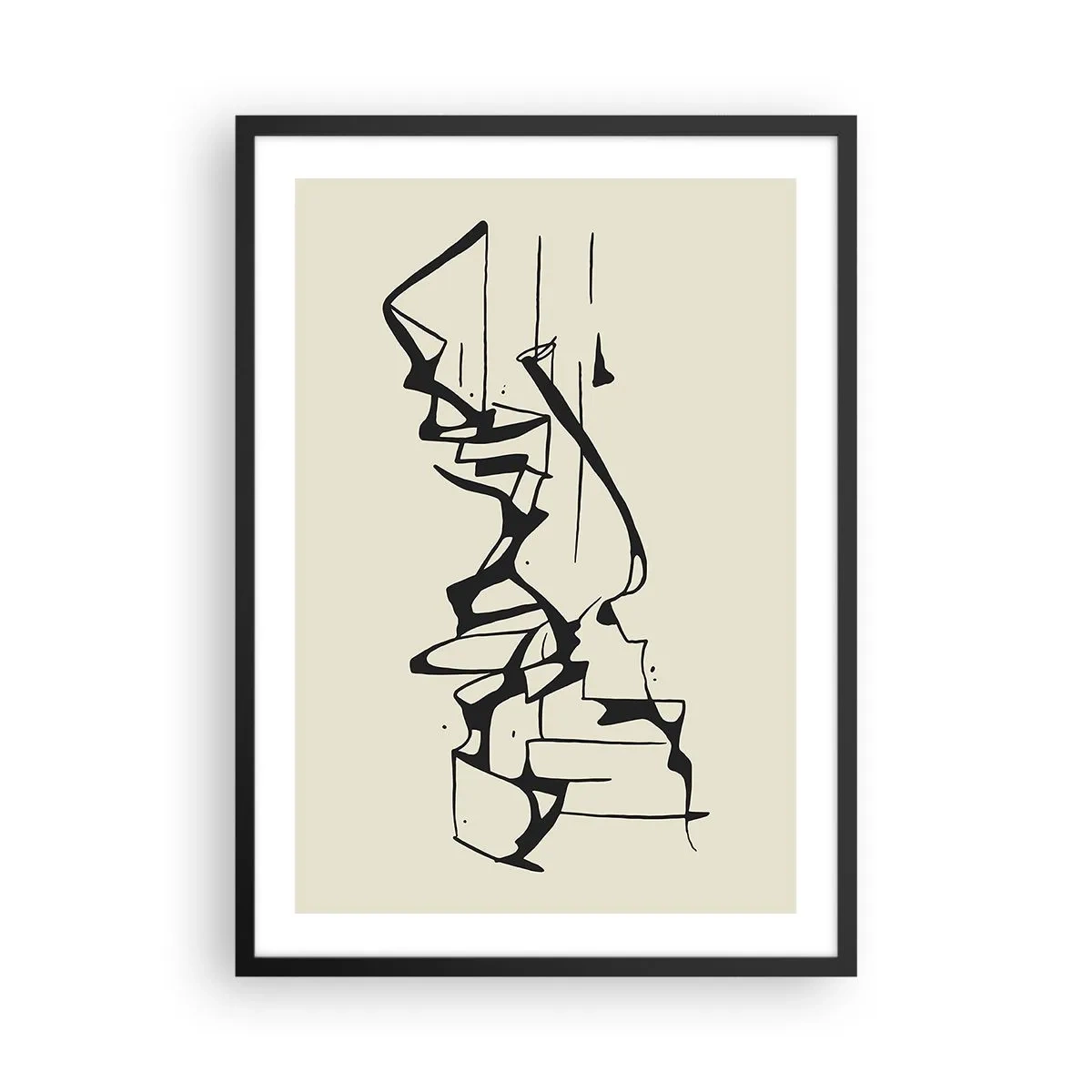 Plakát v černém rámu - Abstraktní černobílá kompozice čar a tvarů - 50x70cm - Možná krajina - Moderní nástěnná dekorace do obývacího pokoje a ložnice ARTTOR