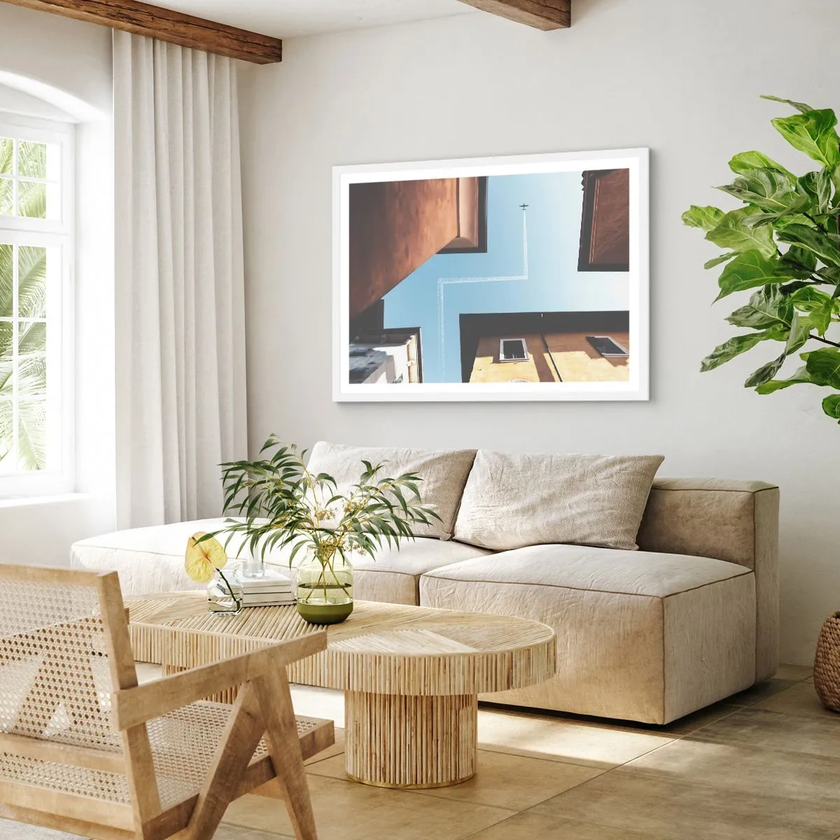 Plakát v bílém rámu - Nad městským labyrintem - 100x70 cm