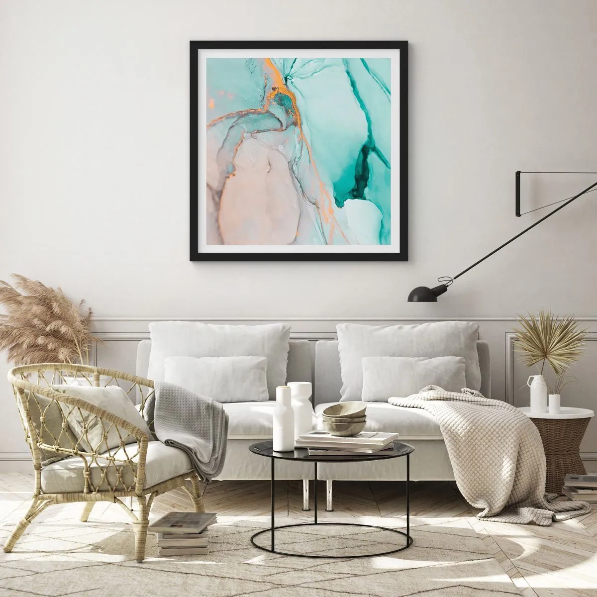 Plakát v černém rámu - Tanec tvarů a barev - 40x40 cm