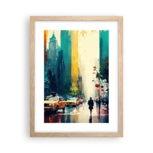 Plakát v rámu světlý dub - New York – tady je i déšť barevný - 30x40 cm