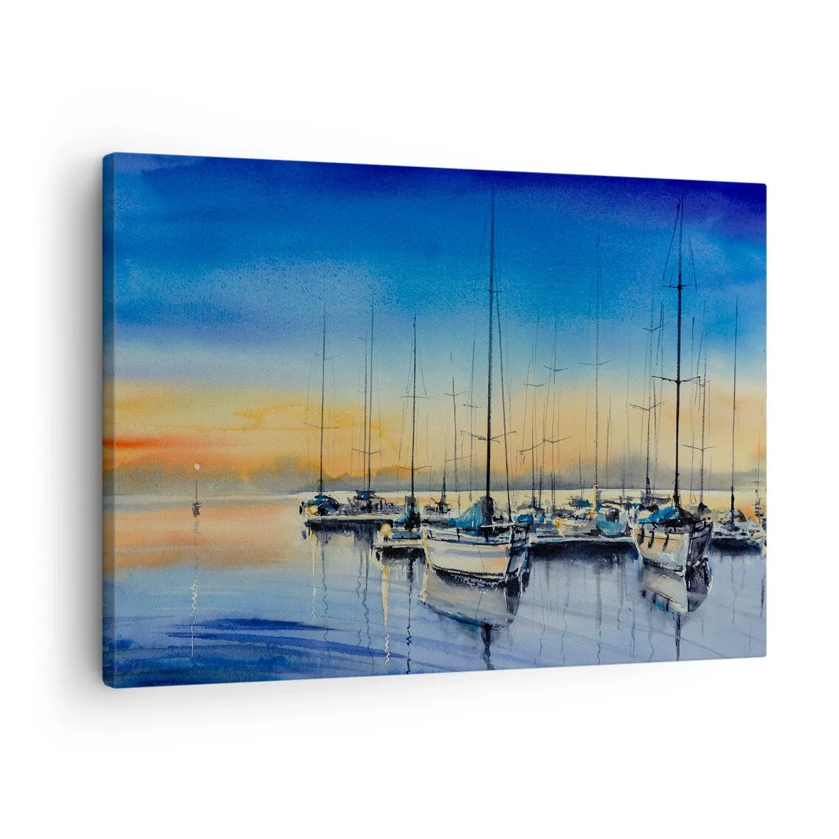Obraz na plátně - Jachetní přístav při západu slunce s odrazy na vodě - 70x50cm - Konec dobrého dne - Moderní nástěnná dekorace do obývacího pokoje a ložnice ARTTOR