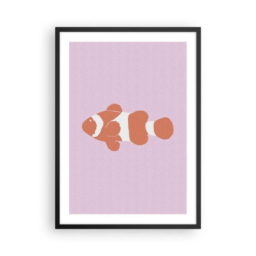 Plakát v černém rámu - Oranžový klaun na fialovém pozadí - 50x70cm - Korále jí sluší - Moderní nástěnná dekorace do obývacího pokoje a ložnice ARTTOR