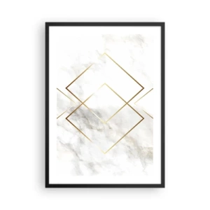 Plakát v černém rámu - Geometrie ve zlatých liniích na mramorovém pozadí - 50x70cm - Pohled na nekonečno - Moderní nástěnná dekorace do obývacího pokoje a ložnice ARTTOR