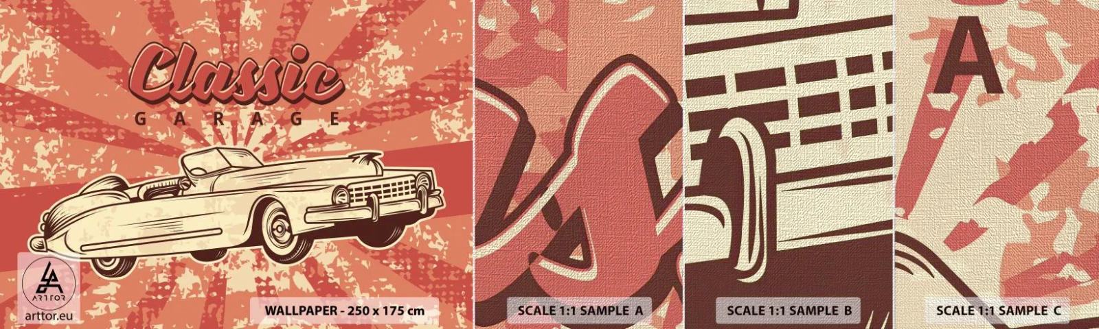 Vzor Fototapety Premium Canvas - V rádiu je Elvis - Auto, Kabriolet, Cestování - 100x30 cm