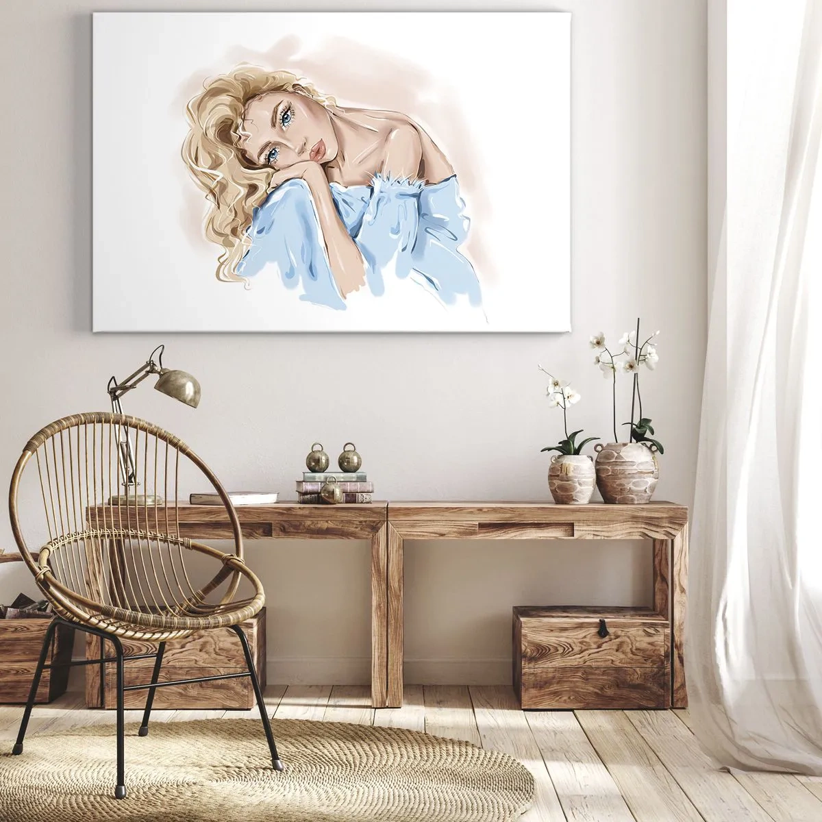 Obraz na plátně - Zasněná v modré - 70x50 cm