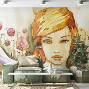 Fototapeta Samolepicí Deluxe Sticker - Smaragdový pohled, který zahání hněv - Žena, Louka, Móda - 100x70 cm