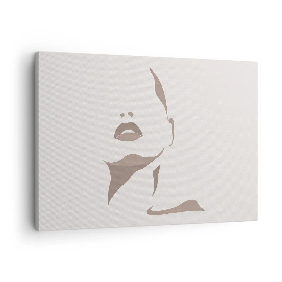 Obraz na plátně - Minimalistický obrys ženské tváře v jemných béžových tónech - 70x50cm - Stvořená ze světla a stínu - Moderní nástěnná dekorace do obývacího pokoje a ložnice ARTTOR