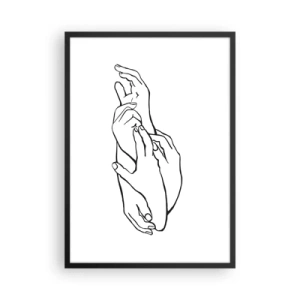 Plakát v černém rámu - Minimalistická skica sepjatých rukou na bílém pozadí. - 50x70cm - Dobrý dotek - Moderní nástěnná dekorace do obývacího pokoje a ložnice ARTTOR