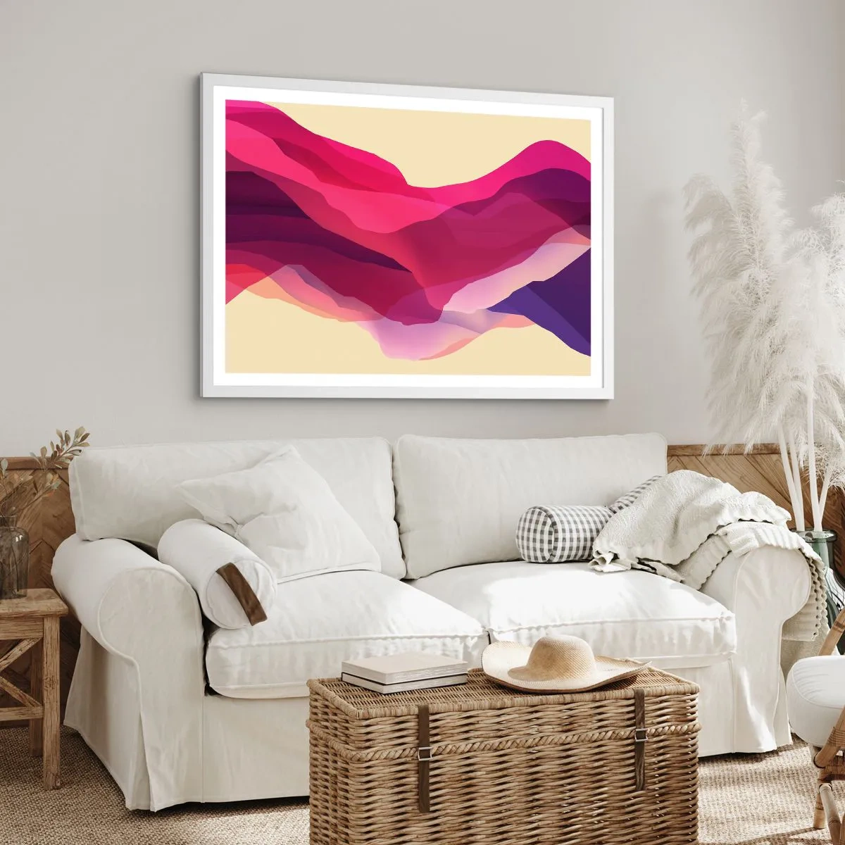 Plakát v bílém rámu - Vlny fialové - 40x30 cm