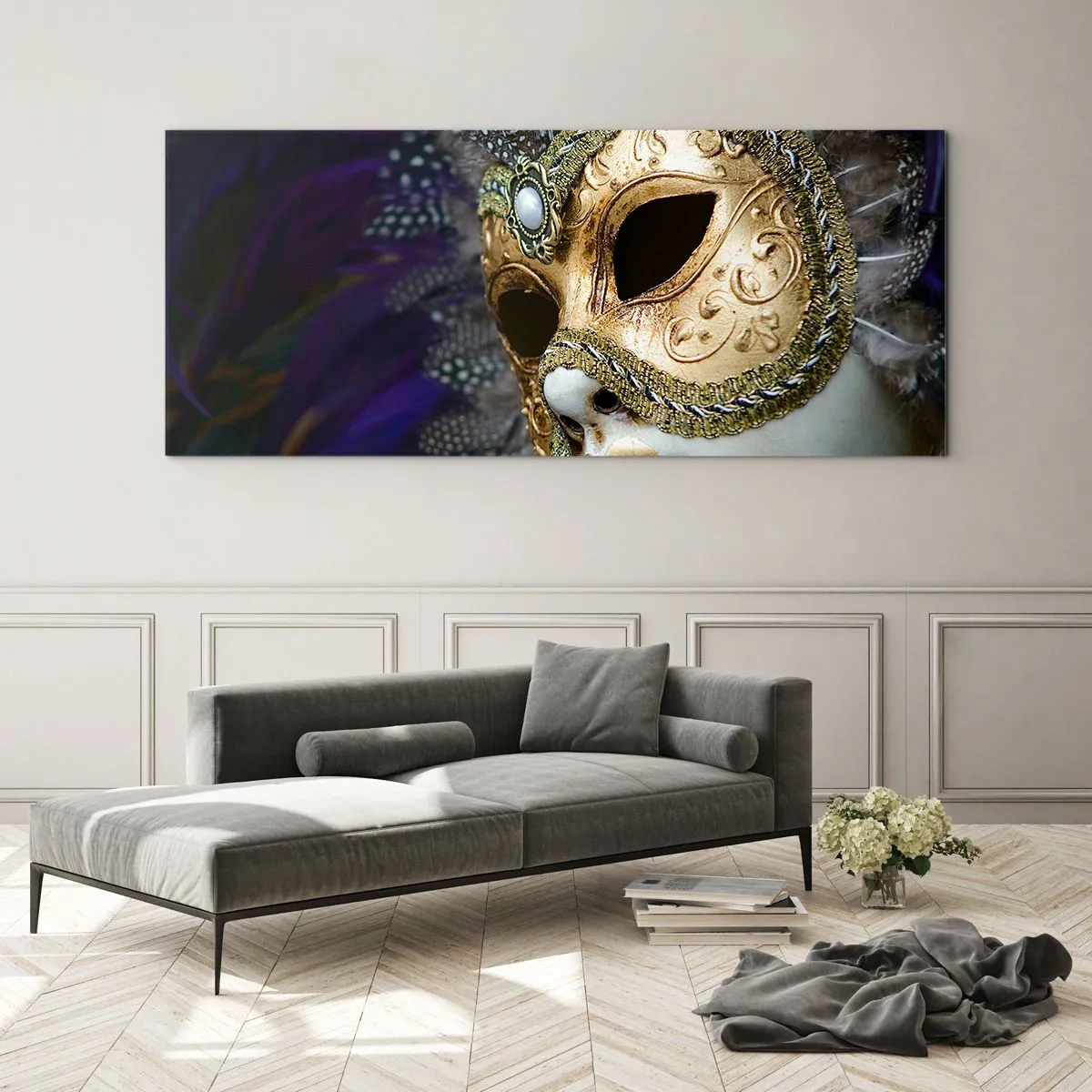 Obraz na skle - Benátský portrét ve zlatě - 120x50 cm