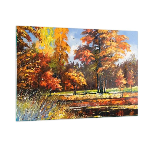 Obraz na skle - Krajinka ve zlaté a hnědé - 120x80 cm